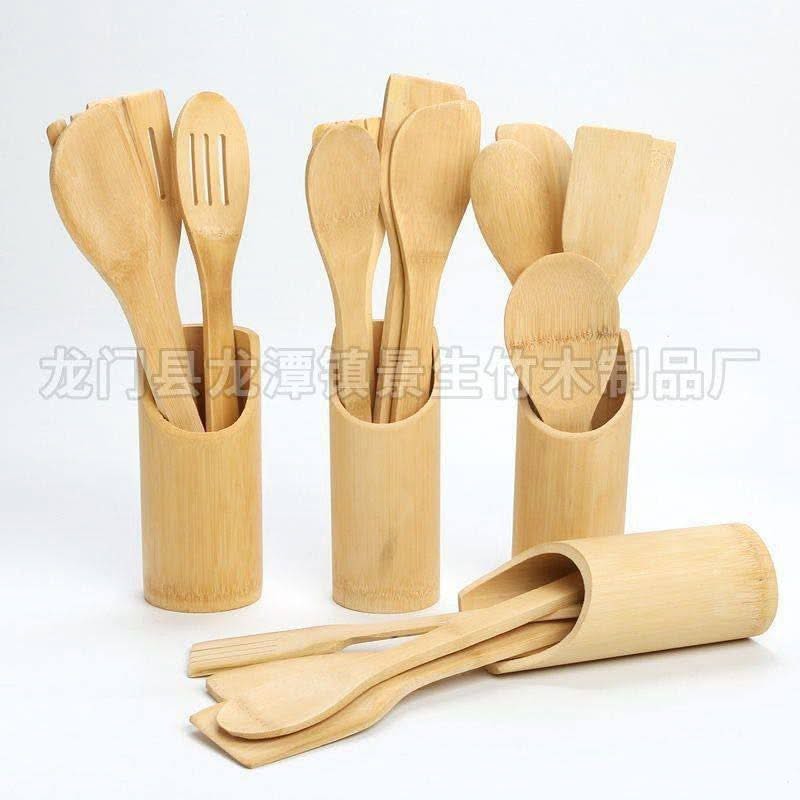 Bamboo Kitchen Utensils Set with Storage Holder